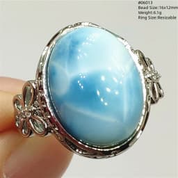 Natural Blue Larimar Adjustable Ring 925 Sterling Silver Larimar Gemstone Women Men Water Pattern AAAAA