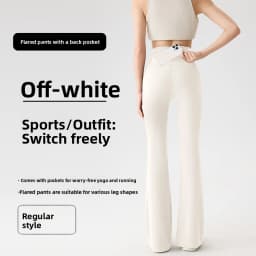 Women Bootcut Shark Yoga Flare Pants With Back Waist Pocket Fitness Workout Leggings Casual Sports Long Pants High Waist Trouser