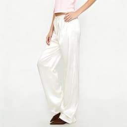 Women's Solid Color Satin Pants Elastic Drawstring Waist Loose Straight Trousers Summer Fall Elegant Casual Daily Long Pants