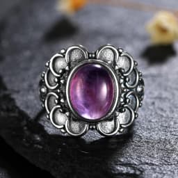 925 Silver Rings Natural Amethyst Gemstone Rings for Women Wedding Bands Anniversary Gift Fine Jewelry
