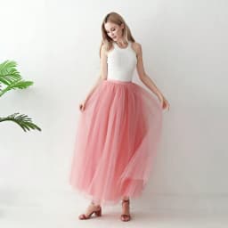 Women High Waist Long Solid Color Tulle Tutu Skirt, 4 Layers Mesh + 1 Layer Lining, Suitable for Cosplay, Stage Performance