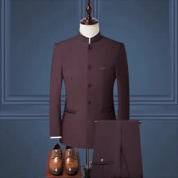 (Jacket+Pants) Men Fashion Simple Wedding Suit Black / Blue / Wine Red 2026 Homme Stand up Collar Business Social Dress 2 Piece