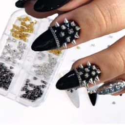 6Grids 3D Mini Punk Metal Nail Studs 1/2/3mm Mix Size Silver Black Nail Art Charms Alloy Rivets Stick Cone DIY Crafts Decoration