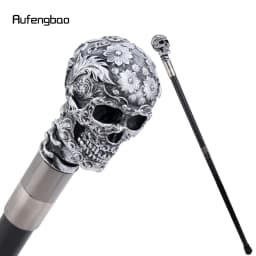 Silver Resin Rose Flower Skull Head Cane Decorative Cospaly Cane Halloween Mace Wand Crosier Performance Stage Cane 94cm