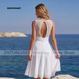 Customized Elegant Boho V-Neck Lace Chiffon Short Wedding Dress for Women Knee Length Backless Pleat Bride Gown Vestido De Novia