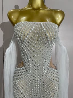 Elegant Sparkly Rhinestone White Pearl Sexy Strapless Mesh Long Dress Wedding Guest Gowns Luxury Birthday Evening Party Dress