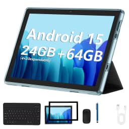 COLORROOM Android 15 10.1 Inch Tablet with Case,Keyboard Mouse, 24GB RAM 64GB ROM, GMS, 1TB Expandable, 2-in-1 Tablet for Work