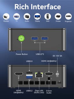 GMKtec G3S Mini PC Intel N95 3.4GHz Dual DDR4 Dual M.2 SSD 4K Dual HDMI WiFi 5 BT5.0 Gigabit LAN Desktop Computer