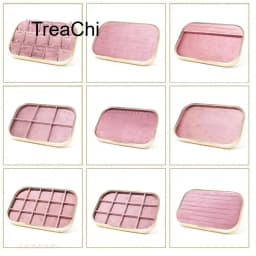 Pink Beige Gray Premium Metal Edge Inside Velvet Jewelry Tray Necklaces Rings Pendants Bracelets Storage and Display Tray
