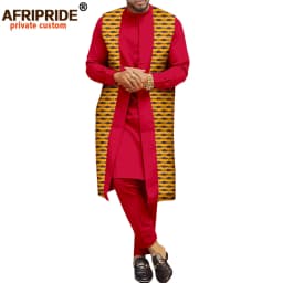 African Traditional Clothing for Men Print Coats Dashiki Shirts and Ankara Pants 3 Piece Set Tribal Outfits Plus Size A2016034