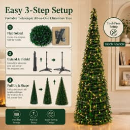 Foldable Artificial Christmas Tree 150cm/180cm with LED Lights Integrated Christmas Tree Family Christmas Party Scene Decoration