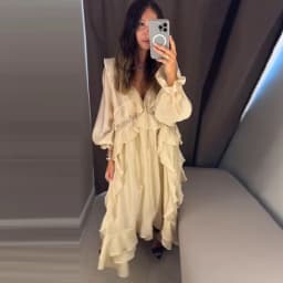 Elegant Ruffle Women's Dress Solid V Neck Full Lantern Sleeve Loose Long Casual Dresses New Street Beach Vacation Robe 2026
