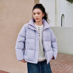 Semir Textured Down Jacket Stripe Patchwork Women 2026 Winter College Style Loose Fit Stand Collar Fashion Outerwear