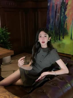 Spring New Style Korean Pure Color Waist-Cinched A-Line Dress Double-Breasted Doll Collar Plaid Woolen Dress for Women