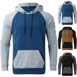 Men's Long Sleeve Color Blocked Pullover Hoodie With Zipper Pocket Fleece Lined And Thickened Hoodies for Men Pullover