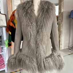 YOLOAgain Real Mongolia Sheep Fur Collar Real Leather Jacket Coat Women