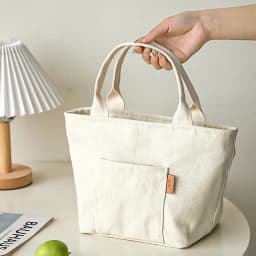 Versatile Canvas Insulated Lunch Bag with Zipper - Portable Storage Tote for Travel & Picnics, Easy-Clean Square Organizer