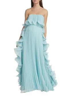 Elegant Women's Strapless Ruffles Long Dress Off Shoulder Pleated Maxi Dresses Evening Wedding Guest Party Gown Beach Vacation