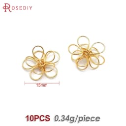18K Gold Color 3D Wire Flower Charms Pendants High Quality Diy Jewelry Making Necklace Earrings Accessories for Women