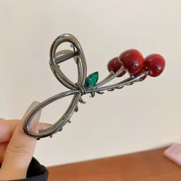 Women Elegant Cherry Hair Claw Grab Clips Bow Hairpins Korean Fashion Barrettes Girls Ponytail Shark Clip Hair Accessories