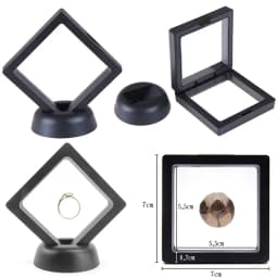 70*70mm Black 3d Floating Jewelry Coin Display Frame Holder Box Case W/ Stand High Quality