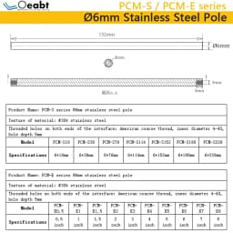 Pcm-s PCM-E Series Cage Support Rod Extension Diameter M6 Cage System Extension Rod Optical Experiment Stainless Steel Support