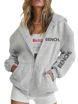 Women's Autumn and Winter Zip Sweatshirt Keep Warm and Loose Casual Print Womens Hooded Zip Sweatshirt Light Grey Soft