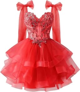 Bow Shoulder Strap Layered Chiffon Dress Starry Lace Three-dimensional Decal Youth Short Dance Sequin Dress Customized