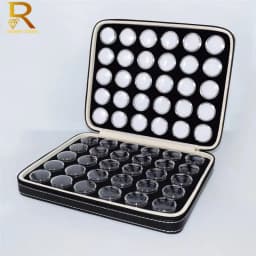 Loose Gemstones Jewelry Display Box Beads Organizer Container Round Gem Box PU Leather Diamond Exhibition Storage Carrying Case