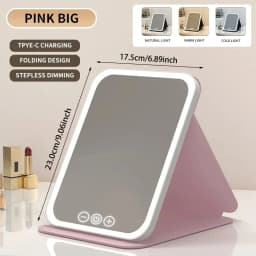 GGbingo USB Rechargeable 3 Colors LED Makeup Mirror Pocket Mirror Touch Dimmable 3 Brightness Foldable for Travel Office Home