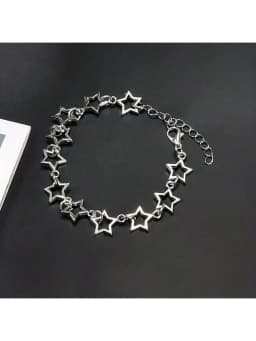 Y2K Five Pointed Stars Charm Bracelet Vintage Silver Color Pentagram Chain Bracelets For Women