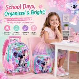 3PCS Rolling Backpack for Girls, Cute Kids Koala Wheeled Bookbag,Roller School Bag with Wheels for Elementary Preschool Travel