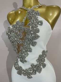 Sexy Backless Sparkly Crystal Diamonds White Bodycon Bandage Dress Women Celebrity Elegant Evening Club Party Birthday Dresses