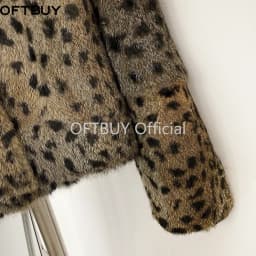 OFTBUY Peter Pan Collar Short Winter Natural Rabbit Fur Jacket Women Leopard Print Real Rabbit Fur Coat New Clothes Warm Female