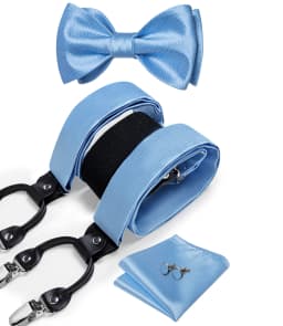 Adjustable Slive Paisley Suspender Self-tie Bowtie Pocket Square Cufflinks Set Luxury 6 Clips Mental Elastic Classic straps
