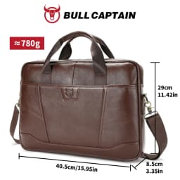 BULLCAPTAIN Men's Briefcase Bag Top Layer Leather Handcrafted Laptop Bag with Multiple Compartments Business Shoulder Messenger