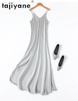 TAJIYANE 100% Mulberry Silk 21 Mommes Long Dresses Woman Summer 2025 New Satin Slip Dress Many Colors Ladies Clothes платье
