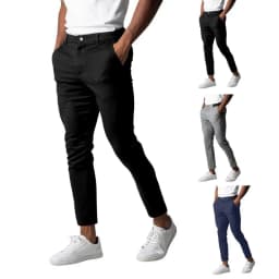 Solid Color Pants Elegant Slim Fit Men's Business Trousers with Elastic Waist Button Closure Pockets Solid Color for Comfort