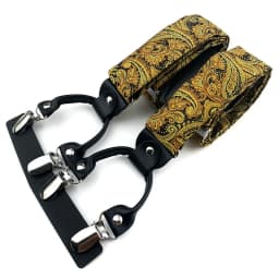 VEEKTIE Brand Suspender For Men 6 Snap Hooks Y-back Adjustable Jacquard Floral Check Shirts Paisley Yellow Blue Vintage Retro