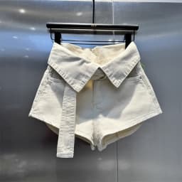 Korean Design High Waisted Wide Leg A-line Shorts Green Denim Hot Pants for Women Jeans