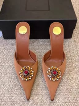 Women's New Satin Pointed Toe Toe Water Diamond High Heels Slippers Party Wedding High Heels Women's Sandals