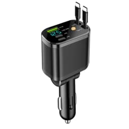 5 IN 1 Retractable Car Charger USB Type C PD Retractable Cable For iPhone Samsung Fast Charging Cord Cigarette Lighter Adapter