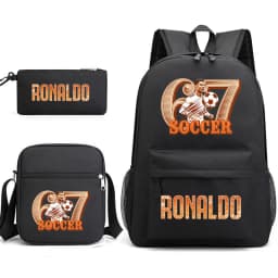 Cr7 Ronaldo 67 Print School Backpack Set with Shoulder Bag & Pencil Case for Teens Kids Lightweight Daypack