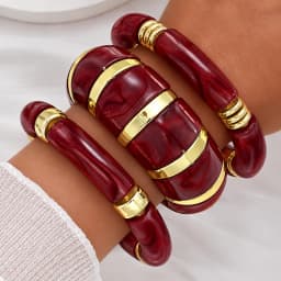 3pcs Brown Acrylic Bamboo Style Bangle Bracelet Set for Women Vintage Tortoiseshell Fashion Chunky Stackable Wrist Jewelry Gifts