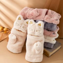 Cute Cat Plush Mittens Korean Style Thickened Fingerless Gloves Touchscreen Compatible Women Warm Flip Cover Plush Handwear