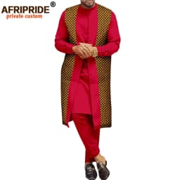 African Traditional Clothing for Men Print Coats Dashiki Shirts and Ankara Pants 3 Piece Set Tribal Outfits Plus Size A2016034