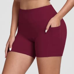 CHRLEISURE Women Solid Yoga Shorts with 3 Pockets High Waist Butt Lifting Workout Tights Gym Elastic Cycling Shorts Activewear
