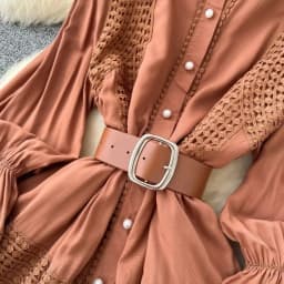 Chic Lace Slim Stand Collar Long Sleeve Spliced Single Breasted Dress High Street Vintage Evening Women Autumn Winter Clothing