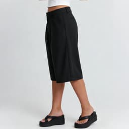 Lamuusaa Women Bermuda Shorts y2k Clothes Solid Color High Waist Knee Length Shorts with Pockets 2000s Clothing Streetwear