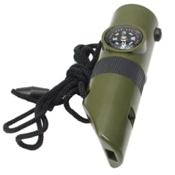Jungle Survival Whistle with Compass Mirror Flashlight Magnifier LED Light Thermometer Storage Hiking Tool
